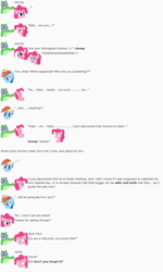 Size: 850x1415 | Tagged: safe, artist:dziadek1990, derpibooru import, gummy, pinkie pie, rainbow dash, earth pony, pegasus, pony, conversation, dialogue, emote story, emotes, reddit, slice of life, text