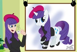 Size: 1346x909 | Tagged: safe, artist:gonzahermeg, rarity, pony, beatnik rarity, beret, clothes, hat, human ponidox, humanized, sweater