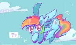 Size: 512x308 | Tagged: safe, artist:touniyuu, derpibooru import, rainbow dash, pegasus, pony, flying, sky, solo