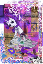 Size: 1239x1848 | Tagged: safe, artist:cerebro, artist:miradge, rarity, pony, unicorn, clothes, dress, solo