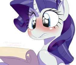 Size: 1183x1024 | Tagged: safe, artist:sunibee, rarity, pony, unicorn, blushing, female, horn, letter, mare, solo