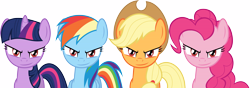 Size: 18000x6333 | Tagged: safe, artist:parclytaxel, derpibooru import, applejack, pinkie pie, rainbow dash, twilight sparkle, earth pony, pegasus, pony, .svg available, absurd resolution, red eyes, simple background, transparent background, vector