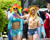 Size: 2048x1638 | Tagged: safe, derpibooru import, applejack, rainbow dash, human, anime central, anime central 2013, belly button, bellyring, clothes, cosplay, daisy dukes, fingerless gloves, front knot midriff, gloves, irl, irl human, midriff, photo