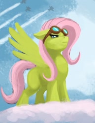 Size: 612x792 | Tagged: safe, artist:hattonslayden, fluttershy, pegasus, pony, aviator goggles, female, goggles, mare, solo, spread wings, wings