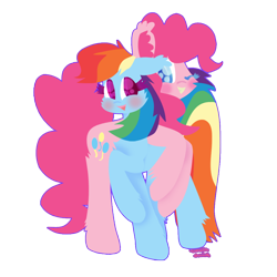 Size: 1008x1008 | Tagged: safe, artist:vanillaswirl6, derpibooru import, pinkie pie, rainbow dash, earth pony, pegasus, pony, blushing, cheek fluff, chest fluff, colored eyelashes, colored pupils, cute, duo, duo female, ear fluff, female, happy, lesbian, mare, old art is old, one eye closed, open mouth, pinkiedash, shipping, simple background, smiling, transparent background, wink