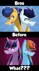 Size: 1132x2048 | Tagged: safe, artist:sapphireartemis, derpibooru import, flash sentry, rainbow dash, soarin', twilight sparkle, pegasus, pony, female, flashlight, male, shipping, soarindash, straight