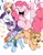 Size: 1200x1535 | Tagged: safe, artist:nekubi, derpibooru import, applejack, fluttershy, pinkie pie, rainbow dash, rarity, twilight sparkle, earth pony, pegasus, pony, unicorn, action poster, confetti, mane six, pixiv