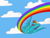 Size: 1024x768 | Tagged: safe, artist:solstjarn, derpibooru import, rainbow dash, pegasus, pony, cloud, flying, open mouth, rainbow, rainbow trail, sky, smiling, solo