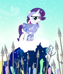 Size: 1637x1900 | Tagged: safe, artist:pixelkitties, rarity, oc, pony, unicorn, armor, armorarity, laurel wreath, spear, trident, weapon