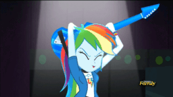 Size: 800x450 | Tagged: safe, screencap, rainbow dash, equestria girls, rainbow rocks, awesome, breasts, female, guitar, solo