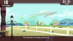 Size: 640x360 | Tagged: safe, derpibooru import, screencap, rainbow dash, pegasus, pony, three's a crowd, cinemare sins, element of loyalty