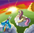 Size: 980x934 | Tagged: safe, artist:sunshine-blitz, fluttershy, rainbow dash, pegasus, pony, cloud, cloudy, sunset