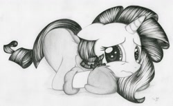 Size: 3085x1897 | Tagged: safe, artist:ayzuki, rarity, pony, unicorn, bathrobe, clothes, female, grayscale, monochrome, slippers, solo, traditional art