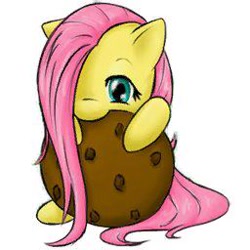 Size: 256x256 | Tagged: safe, artist:stardustxiii, fluttershy, pegasus, pony, cookie, female, filly, pink mane, pink tail, solo, wings, yellow coat