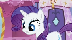 Size: 962x543 | Tagged: safe, rarity, pony, unicorn, female, horn, mare, maximum scrunch, scrunchy face, white coat