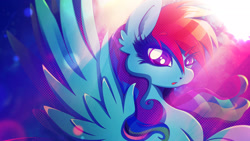 Size: 1920x1080 | Tagged: safe, artist:rariedash, derpibooru import, edit, rainbow dash, pegasus, pony, colored pupils, female, looking at you, mare, solo, wallpaper, wallpaper edit