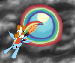 Size: 1628x1369 | Tagged: safe, artist:qaxis, rainbow dash, human, crossover, flying, riding