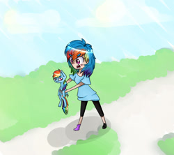 Size: 900x800 | Tagged: safe, artist:bambinen, rainbow dash, human, holding, human ponidox, humanized