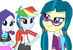 Size: 976x666 | Tagged: safe, artist:gouhlsrule, derpibooru import, juniper montage, rainbow dash, rarity, equestria girls, simple background, transparent background