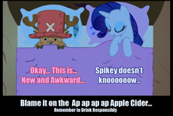 Size: 648x432 | Tagged: safe, rarity, pony, unicorn, awkward, cider, one piece, parody, scotty doesn't know, tony tony chopper