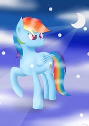 Size: 480x678 | Tagged: safe, artist:lightbluely102, derpibooru import, rainbow dash, pegasus, pony, female, mare, moon, raised hoof, solo