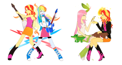 Size: 3000x1600 | Tagged: safe, artist:magneticskye, fluttershy, rainbow dash, sunset shimmer, equestria girls, rainbow rocks, guitar