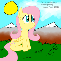 Size: 1000x1000 | Tagged: safe, artist:rapidstrike, fluttershy, pegasus, pony, fake quote, female, mare, meta