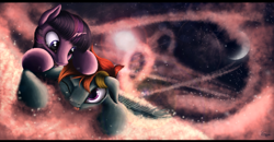 Size: 5468x2854 | Tagged: safe, artist:detomasko, rainbow dash, twilight sparkle, twilight sparkle (alicorn), alicorn, pegasus, pony, female, lesbian, mare, shipping, sky, twidash