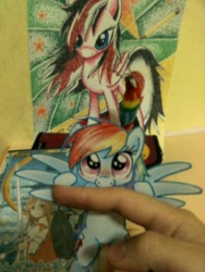 Size: 1536x2048 | Tagged: safe, artist:janadashie, derpibooru import, rainbow dash, oc, oc:artstar, pegasus, pony, paper child, traditional art