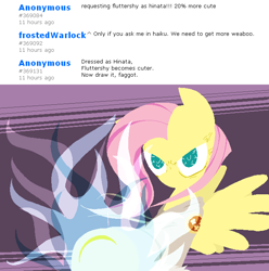 Size: 650x654 | Tagged: safe, artist:frostedwarlock, fluttershy, pegasus, pony, action pose, anime, byakugan, crossover, haiku, meta, naruto, ponibooru, request, vulgar