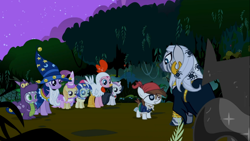 Size: 1366x768 | Tagged: safe, screencap, noi, pipsqueak, rainbow dash, spike, sweetie belle, twilight sparkle, zecora, dragon, earth pony, pegasus, pony, zebra, luna eclipsed, colt, male