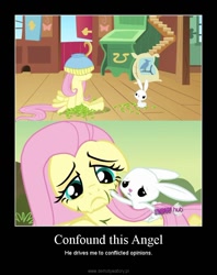 Size: 700x883 | Tagged: safe, screencap, angel bunny, fluttershy, pegasus, pony, hurricane fluttershy, putting your hoof down, demotivational poster, meme