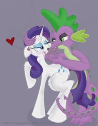 Size: 1700x2185 | Tagged: safe, artist:lolgirlization, rarity, spike, dragon, pony, unicorn, female, interspecies, male, shipping, sparity, straight