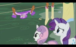 Size: 640x400 | Tagged: safe, screencap, rarity, sweetie belle, pony, unicorn, sisterhooves social, youtube caption