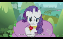 Size: 640x400 | Tagged: safe, screencap, rarity, pony, unicorn, secret of my excess, hub logo, spikezilla, swedish, youtube caption