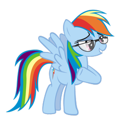 Size: 1280x1244 | Tagged: safe, anonymous artist, derpibooru import, rainbow dash, pegasus, pony, female, glasses, lidded eyes, raised hoof, simple background, solo, spread wings, transparent background, wings