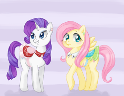 Size: 722x560 | Tagged: safe, artist:bikkisu, fluttershy, rarity, pegasus, pony, unicorn, female, horn, mare, saddle