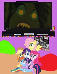 Size: 1176x1528 | Tagged: safe, derpibooru import, applejack, fluttershy, pinkie pie, rainbow dash, rarity, twilight sparkle, earth pony, pegasus, pony, unicorn, exploitable meme, fleshsearing teeth, mane six, meme, mr hyde, nightmare fuel, obligatory pony, the pagemaster, the strange case of dr. jekyl and mr. hyde, tv meme