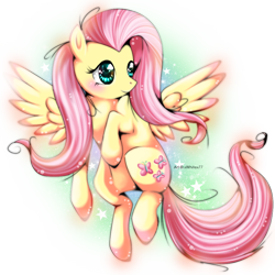 Size: 850x850 | Tagged: dead source, safe, artist:xwhitex77, fluttershy, pegasus, pony, female, mare, solo, spread wings, wings