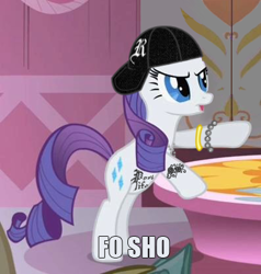 Size: 397x417 | Tagged: safe, rarity, pony, unicorn, female, gangsta, gangster, horn, image macro, mare, solo