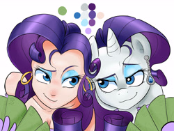 Size: 6666x5000 | Tagged: safe, artist:mrw32, rarity, human, pony, absurd resolution, dreamworks face, human ponidox, humanized, looking at each other, money, smug, smug smile, smugity