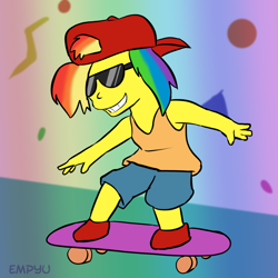 Size: 1000x1000 | Tagged: safe, artist:empyu, rainbow dash, human, parody, skateboard, solo, the simpsons