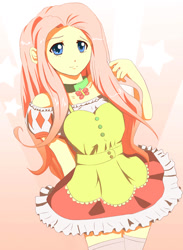 Size: 757x1035 | Tagged: dead source, safe, artist:onac911, fluttershy, human, clothes, dress, humanized, solo
