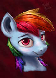 Size: 1000x1400 | Tagged: safe, artist:pastelpupils, derpibooru import, rainbow dash, pegasus, pony, bust, looking at you, portrait, smiling, solo