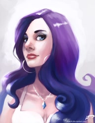 Size: 638x825 | Tagged: safe, artist:majoh, rarity, human, breasts, cleavage, diamond, ear piercing, earring, female, humanized, jewelry, necklace, nose piercing, piercing, solo