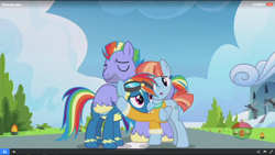 Size: 1920x1080 | Tagged: safe, derpibooru import, screencap, bow hothoof, rainbow dash, windy whistles, pegasus, pony, parental glideance, group hug, hug, rainbow dash's parents, windyhoof