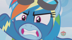 Size: 1236x692 | Tagged: safe, derpibooru import, screencap, rainbow dash, pegasus, pony, parental glideance, angry, solo, treehouse logo