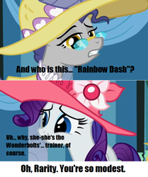 Size: 640x766 | Tagged: safe, edit, edited screencap, screencap, pish posh, rarity, silver frames, pony, unicorn, sweet and elite, caption, image macro, implied rainbow dash, text edit