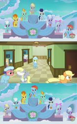 Size: 1200x1922 | Tagged: safe, derpibooru import, screencap, applejack, cloudchaser, derpy hooves, fleetfoot, flitter, lightning dust, rainbow dash, soarin', spitfire, earth pony, pegasus, pony, parental glideance, where the apple lies, theory