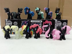 Size: 1280x960 | Tagged: safe, derpibooru import, bon bon, derpy hooves, dj pon-3, doctor whooves, fluttershy, lyra heartstrings, octavia melody, pinkie pie, rainbow dash, spitfire, sweetie drops, vinyl scratch, earth pony, pegasus, pony, black repaint, female, funko, glow in the dark, irl, mare, mystery minis, photo, toy